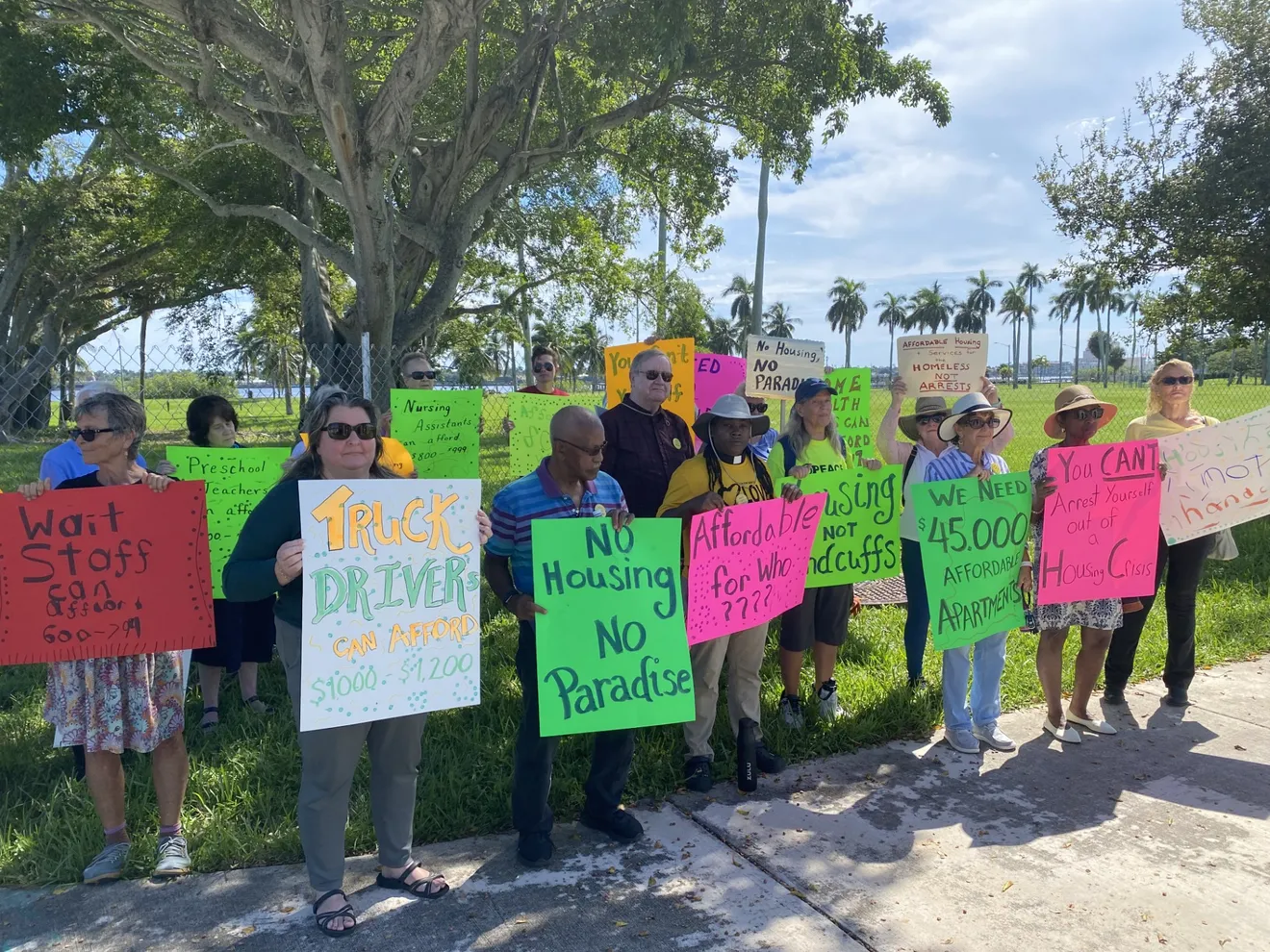 ‘We need housing, not handcuffs’: West Palm activists protest new Florida homeless law